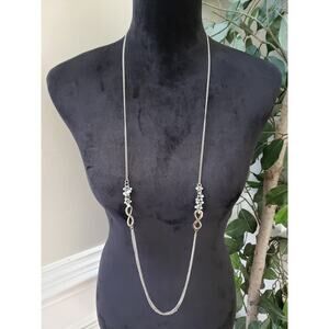 Women Silver Tone Acrylic & Metal Beads Long Chain Necklace Jewelry with Lobster